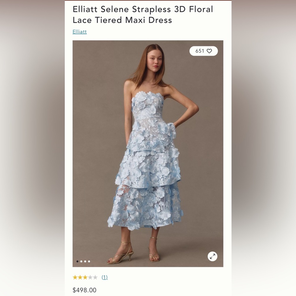Elliatt Selene Strapless 3D Floral Lace Tiered Maxi Dress. Size S (US 4)
